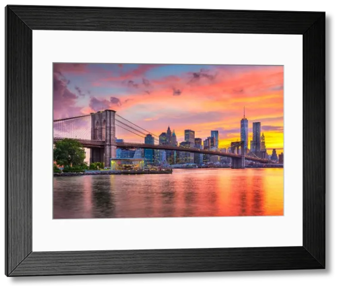 Framed Print : New York, New York, USA Lower Manhattan skyline on the East River at dusk