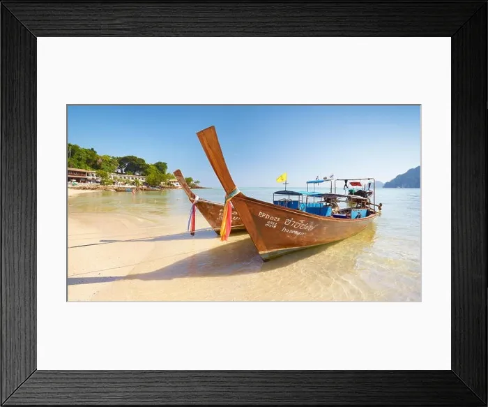 Framed Print : Thailand - Phi Phi Island, Phang Nga Bay, long tail boats at the port Framed Print : Thailand - Phi Phi Island, Phang Nga Bay, long tail boats at the port