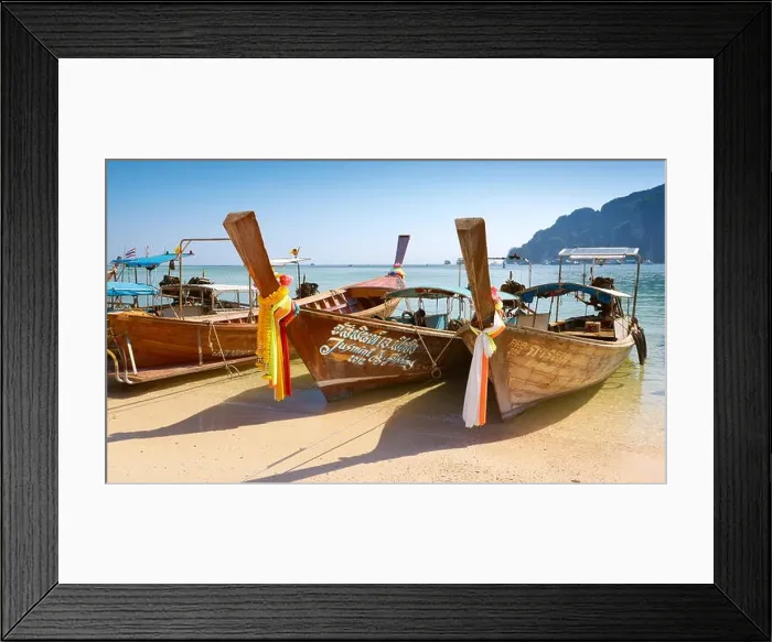 Framed Print : Thailand - Phi Phi Island, Phang Nga Bay, long tail boats at the port Framed Print : Thailand - Phi Phi Island, Phang Nga Bay, long tail boats at the port