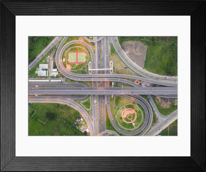 Framed Print : Aerial view of highway junctions Top view of Urban city, Bangkok at evening, Thailand. Car and truck across road junction, traffic abstract and transp Framed Print : Aerial view of highway junctions Top view of Urban city, Bangkok at evening, Thailand. Car and truck across road junction, traffic abstract and transp