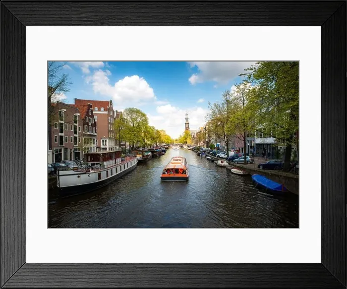 Framed Print : Amsterdam canal with cruise ship with Netherlands traditional house in Amsterdam, Netherlands. Landscape and culture travel, or historical building an Framed Print : Amsterdam canal with cruise ship with Netherlands traditional house in Amsterdam, Netherlands. Landscape and culture travel, or historical building an