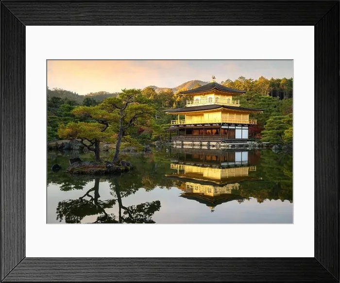 Framed Print : View of Kinkakuji the famous Golden Pavilion with Japanese garden and pond with dramatic evening sky in autumn season at Kyoto, Japan. Japan Landscape Framed Print : View of Kinkakuji the famous Golden Pavilion with Japanese garden and pond with dramatic evening sky in autumn season at Kyoto, Japan. Japan Landscape