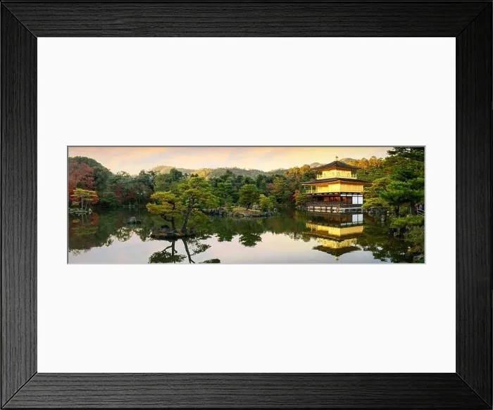 Framed Print : Panorama view of Kinkakuji the famous Golden Pavilion with Japanese garden and pond with dramatic evening sky in autumn season at Kyoto, Japan. Japan Framed Print : Panorama view of Kinkakuji the famous Golden Pavilion with Japanese garden and pond with dramatic evening sky in autumn season at Kyoto, Japan. Japan