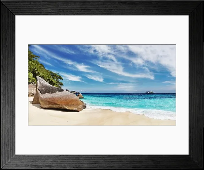 Framed Print : Tropical beach with white sand and clear sea, Similan Islands, Thailand Framed Print : Tropical beach with white sand and clear sea, Similan Islands, Thailand