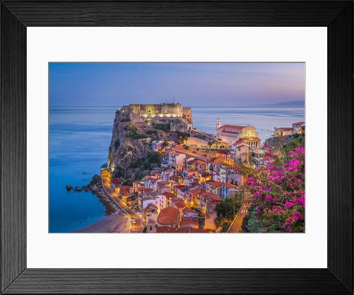 Framed Print : Scilla, Italy on the Mediterranean coast at twilight with seasonal flowers Framed Print : Scilla, Italy on the Mediterranean coast at twilight with seasonal flowers