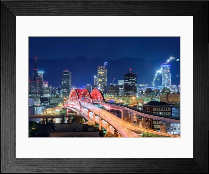 Framed Print : Kobe, Japan cityscape with the Kobe Ohashi Bridge at night Framed Print : Kobe, Japan cityscape with the Kobe Ohashi Bridge at night
