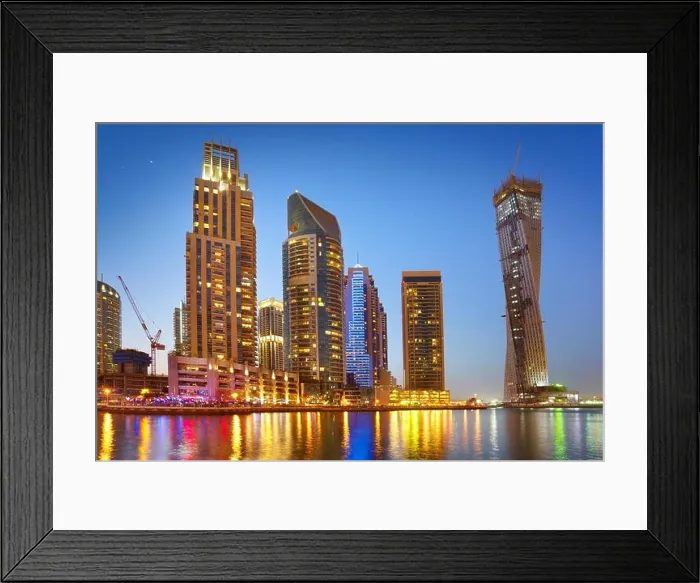 Framed Print : Dubai Marina evening skyline - United Arab Emirates Framed Print : Dubai Marina evening skyline - United Arab Emirates