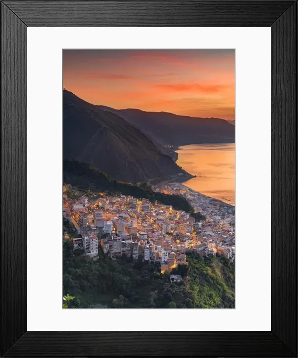 Framed Print : Bagnara Calabra, Italy cityscape overlooking the Tyrrhenian Sea at dusk Framed Print : Bagnara Calabra, Italy cityscape overlooking the Tyrrhenian Sea at dusk