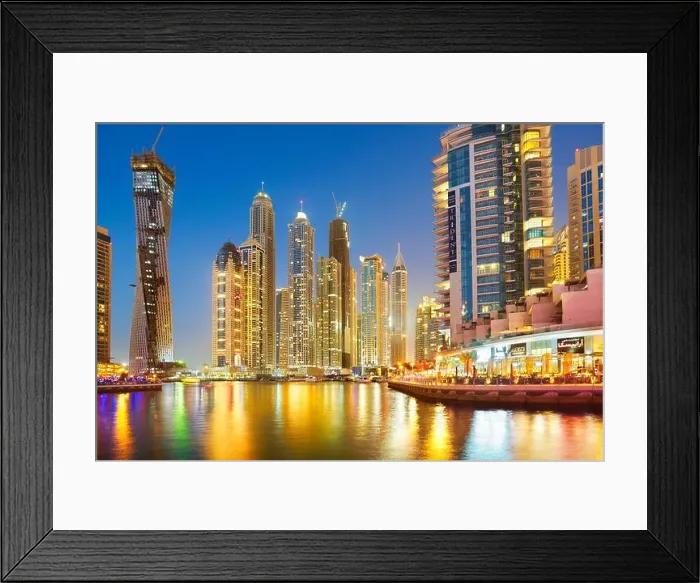 Framed Print : Dubai skyline at evening, Dubai Marina (an artificial city for 120000 people), Dubai, United Arab Emirates Framed Print : Dubai skyline at evening, Dubai Marina (an artificial city for 120000 people), Dubai, United Arab Emirates