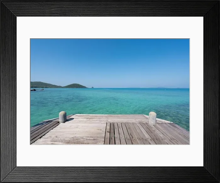 Framed Print : Wooden pier with summer blue sea and sky background in Phuket, Thailand. Summer, Vacation, Travel and Holiday concept Framed Print : Wooden pier with summer blue sea and sky background in Phuket, Thailand. Summer, Vacation, Travel and Holiday concept