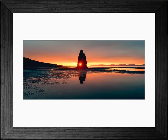 Framed Print : Picturesque landscape with famous Hvitserkur rock and dark sand after the tide. Vatnsnes peninsula, Iceland, Europe