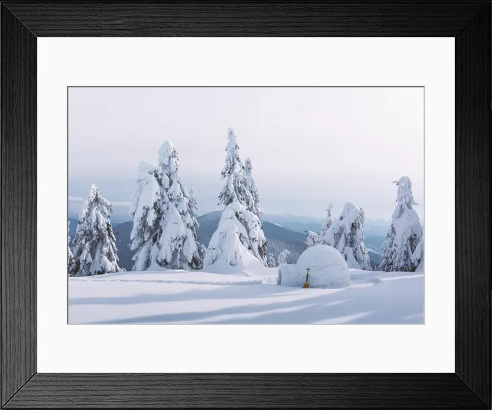 Framed Print : Real snow igloo house in the winter Carpathian mountains. Snow-covered firs on the background Framed Print : Real snow igloo house in the winter Carpathian mountains. Snow-covered firs on the background