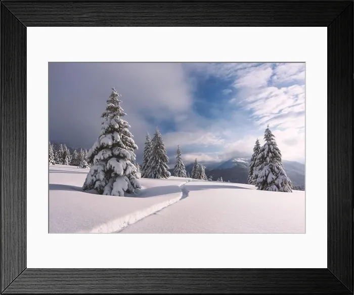 Framed Print : Fantastic winter landscape with snowy trees. Carpathian mountains, Ukraine, Europe. Christmas holiday concept Framed Print : Fantastic winter landscape with snowy trees. Carpathian mountains, Ukraine, Europe. Christmas holiday concept