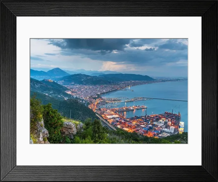 Framed Print : Salerno, Italy on the Mediterranean Coast at dusk Framed Print : Salerno, Italy on the Mediterranean Coast at dusk