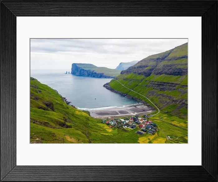 Framed Print : Aerial drone photo flying over Tjornuvik beach on Streymoy island, Faroe Islands, Denmark. Landscape photography Framed Print : Aerial drone photo flying over Tjornuvik beach on Streymoy island, Faroe Islands, Denmark. Landscape photography