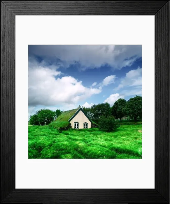 Framed Print : Traditional turf-top church in village Hof, Vatnajokull National Park, Iceland. Landscape photography Framed Print : Traditional turf-top church in village Hof, Vatnajokull National Park, Iceland. Landscape photography