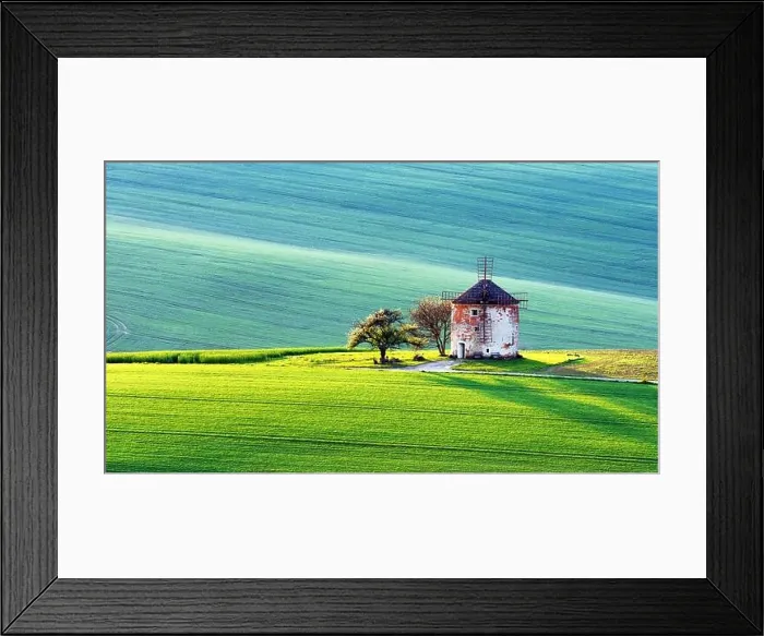 Framed Print : Gorgeous rural landscape with old windmill and green sunny spring hills. South Moravia region, Czech Republic Framed Print : Gorgeous rural landscape with old windmill and green sunny spring hills. South Moravia region, Czech Republic