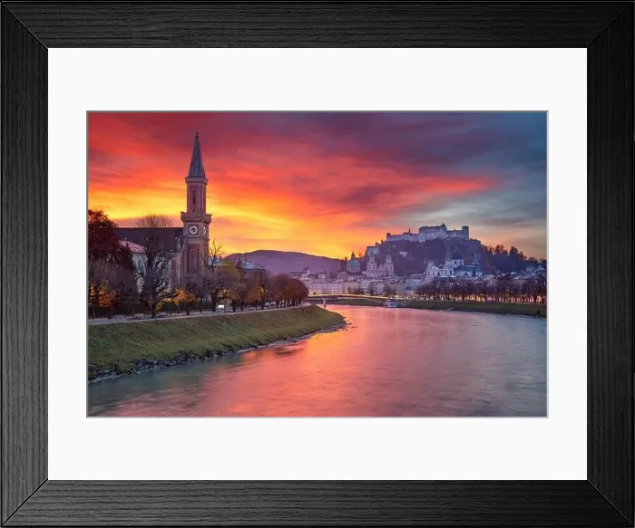 Framed Print : Salzburg, Austria. Panoramic cityscape image of the Salzburg, Austria with Salzburg Cathedral during beautiful autumn sunrise