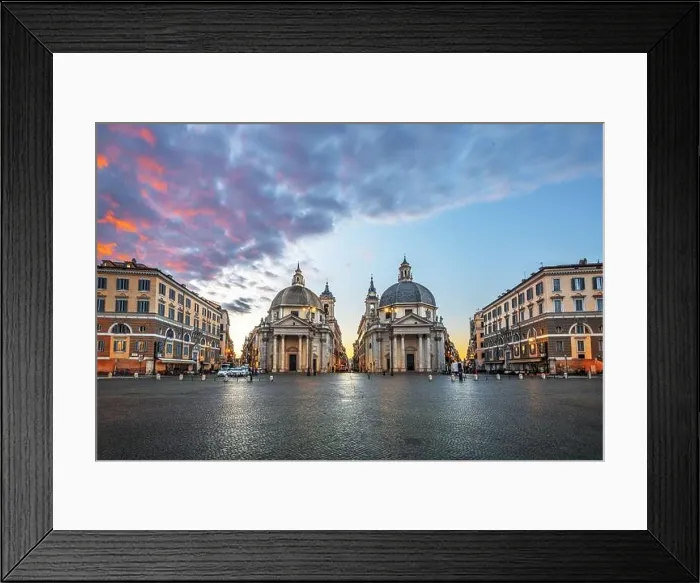 Framed Print : Twin Churches of Piazza del Popolo in Rome, Italy at twilight Framed Print : Twin Churches of Piazza del Popolo in Rome, Italy at twilight
