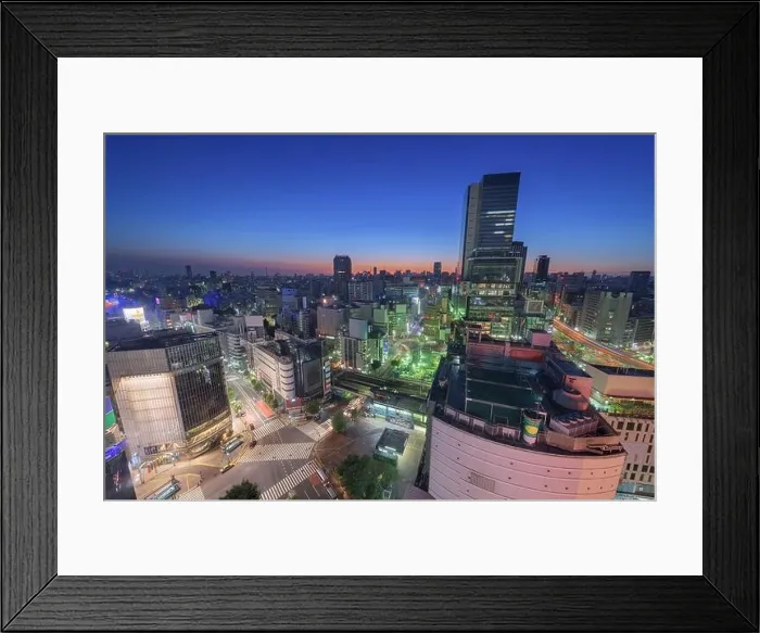 Framed Print : Shibuya, Tokyo, Japan cityscape overlooking the scramble crosswalk at twilight