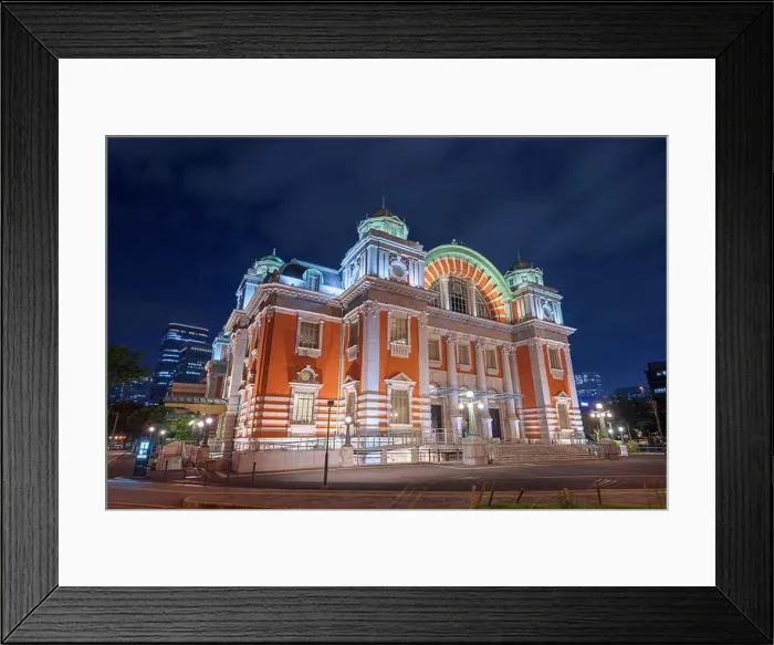 Framed Print : Osaka, Japan from Nakanoshima with Osaka Central Public Hall at night Framed Print : Osaka, Japan from Nakanoshima with Osaka Central Public Hall at night