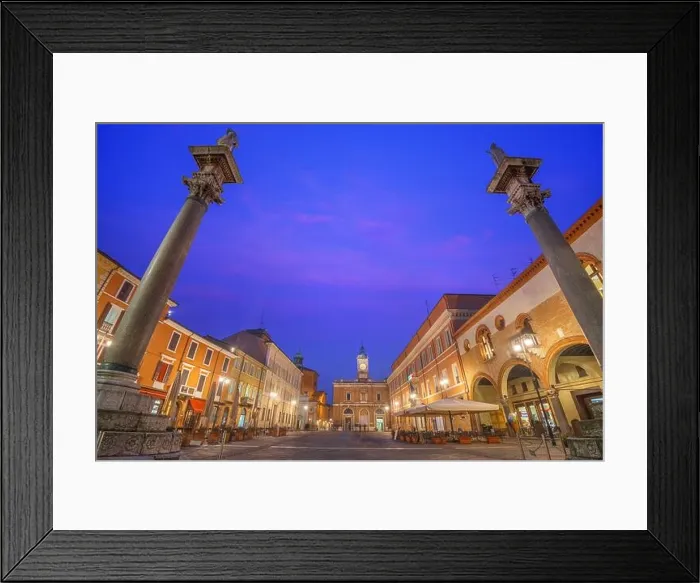 Framed Print : Ravenna, Italy at Piazza del Popolo with the landmark Venetian columns at twilight Framed Print : Ravenna, Italy at Piazza del Popolo with the landmark Venetian columns at twilight