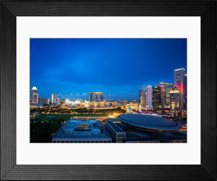 Framed Print : Panorama of Singapore business district skyline and office skyscraper at night in Marina bay, Singapore. Asian tourism, modern city life, or business Framed Print : Panorama of Singapore business district skyline and office skyscraper at night in Marina bay, Singapore. Asian tourism, modern city life, or business