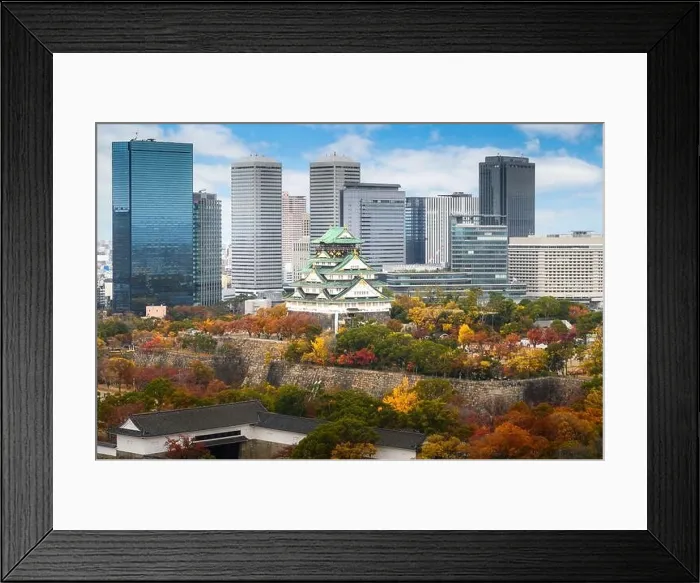 Framed Print : Osaka Castle with Japanese garden and city office building skyscraper at autumn season in Osaka, Japan. Japan tourism, history building, or tradition Framed Print : Osaka Castle with Japanese garden and city office building skyscraper at autumn season in Osaka, Japan. Japan tourism, history building, or tradition