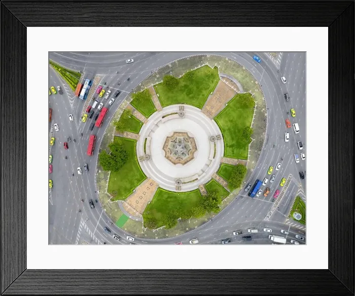 Framed Print : Aerial shot taken from a drone of Victory Monument. is the center of Bangkok and the movement of people in the city of Thailand Framed Print : Aerial shot taken from a drone of Victory Monument. is the center of Bangkok and the movement of people in the city of Thailand