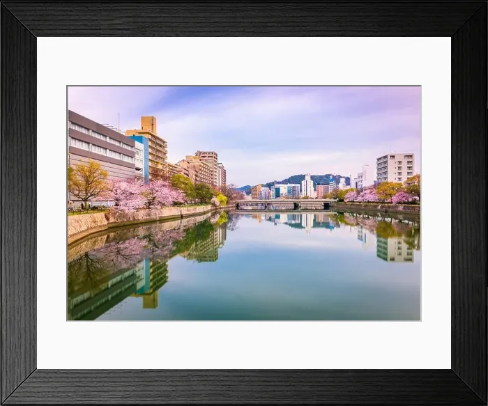 Framed Print : Hiroshima, Japan downtown cityscape on the Enko River at twilight Framed Print : Hiroshima, Japan downtown cityscape on the Enko River at twilight