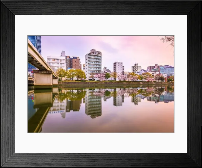 Framed Print : Hiroshima, Japan downtown cityscape on the Enko River at twilight Framed Print : Hiroshima, Japan downtown cityscape on the Enko River at twilight