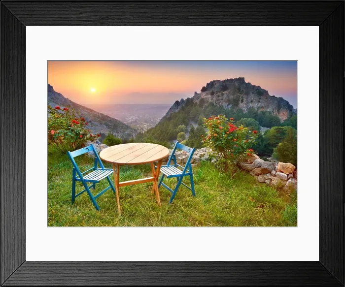 Framed Print : Kos Island, Greece, sunset landscape view from Old Pili village tavern Framed Print : Kos Island, Greece, sunset landscape view from Old Pili village tavern