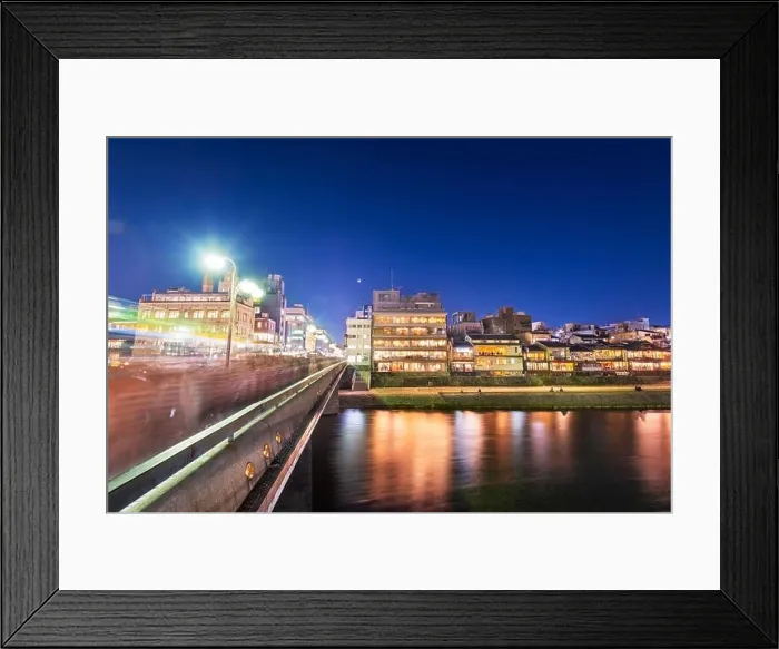 Framed Print : Kyoto, Japan along the Kamo River at night Framed Print : Kyoto, Japan along the Kamo River at night