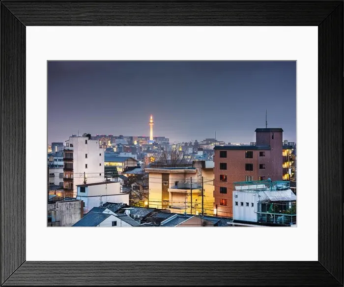 Framed Print : Kyoto, Japan urban cityscape with the tower at night Framed Print : Kyoto, Japan urban cityscape with the tower at night