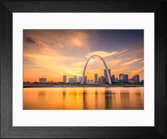 Framed Print : St. Louis, Missouri, USA downtown cityscape on the Mississippi River at twilight Framed Print : St. Louis, Missouri, USA downtown cityscape on the Mississippi River at twilight