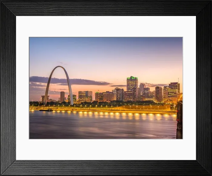 Framed Print : St. Louis, Missouri, USA downtown cityscape on the Mississippi River at twilight Framed Print : St. Louis, Missouri, USA downtown cityscape on the Mississippi River at twilight
