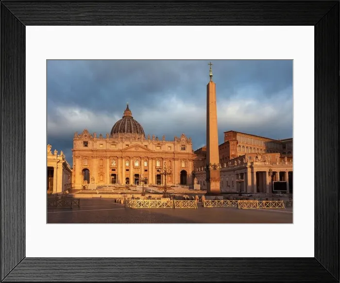 Framed Print : Vatican City, Rome, Italy. Cityscape image of illuminated Saint Peter's Basilica and St. Peter's Square, Vatican City, Rome, Italy at sunrise