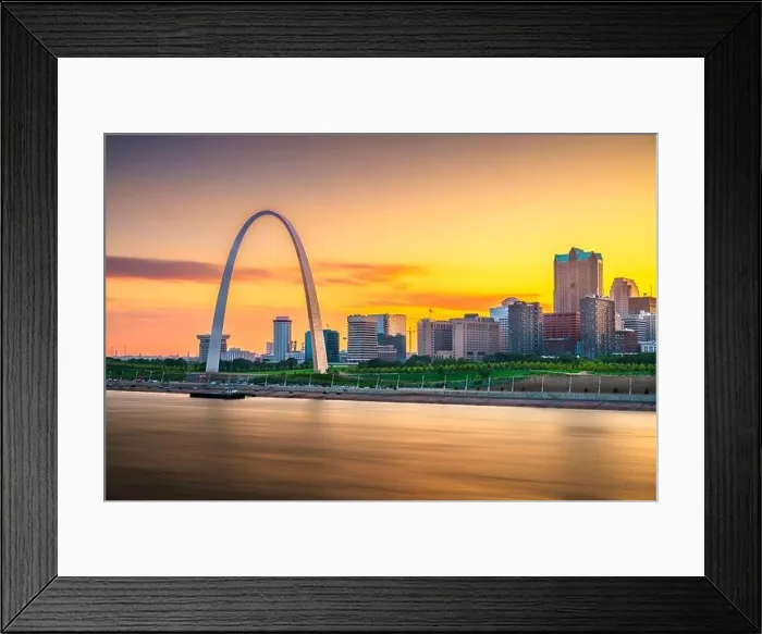 Framed Print : St. Louis, Missouri, USA downtown cityscape on the Mississippi River at twilight Framed Print : St. Louis, Missouri, USA downtown cityscape on the Mississippi River at twilight
