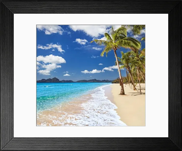 Framed Print : Paradise tropical beach with palm trees and clear sea Framed Print : Paradise tropical beach with palm trees and clear sea