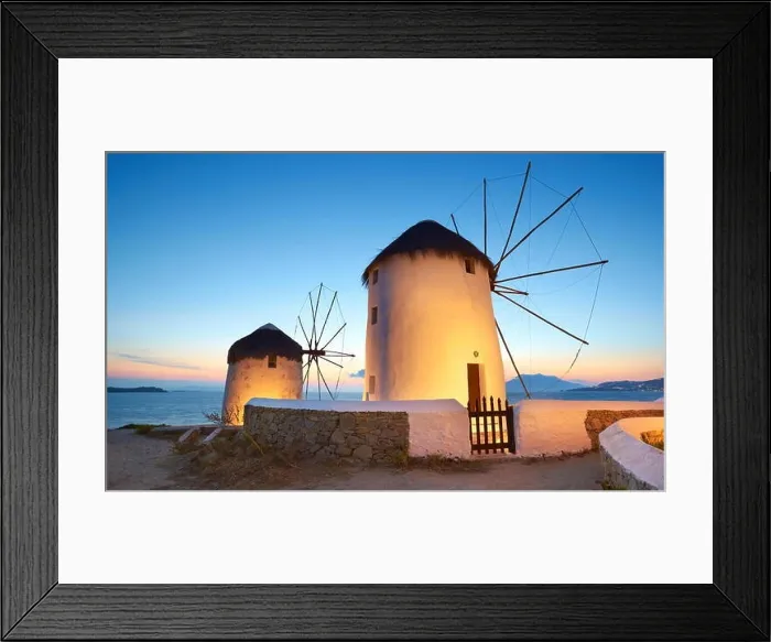 Framed Print : Mykonos night evening landscape with a windmills, Mykonos Island, Cyclades, Greece Framed Print : Mykonos night evening landscape with a windmills, Mykonos Island, Cyclades, Greece