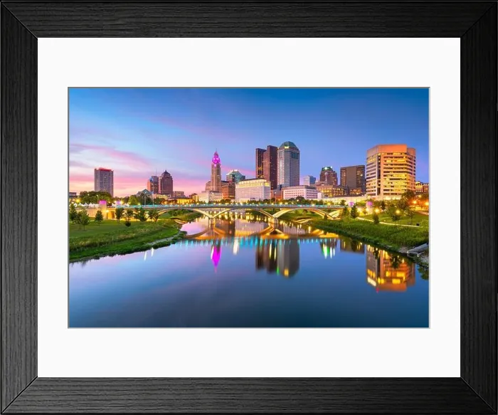 Framed Print : Columbus, Ohio, USA skyline on the river at dusk Framed Print : Columbus, Ohio, USA skyline on the river at dusk
