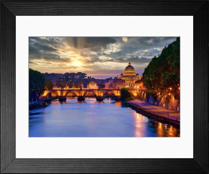 Framed Print : Wonderful view of St Peter Cathedral, Rome, Italy. Sunset light with cloudy sky Framed Print : Wonderful view of St Peter Cathedral, Rome, Italy. Sunset light with cloudy sky