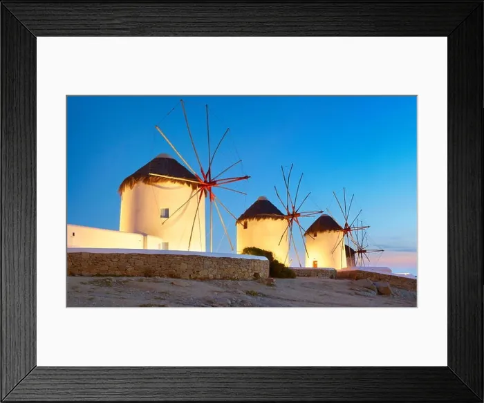 Framed Print : Mykonos night evening landscape with a windmills, Mykonos Island, Cyclades Islands, Greece Framed Print : Mykonos night evening landscape with a windmills, Mykonos Island, Cyclades Islands, Greece
