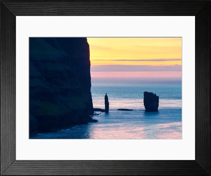 Framed Print : Incredible sunrise morning view on Risin og Kellingin cliffs in Atlantic ocean, Eysturoy island, Faroe Islands, Denmark. Landscape photography Framed Print : Incredible sunrise morning view on Risin og Kellingin cliffs in Atlantic ocean, Eysturoy island, Faroe Islands, Denmark. Landscape photography