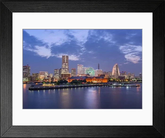 Framed Print : Yokohama, Japan city skyline from the bay at twilight Framed Print : Yokohama, Japan city skyline from the bay at twilight