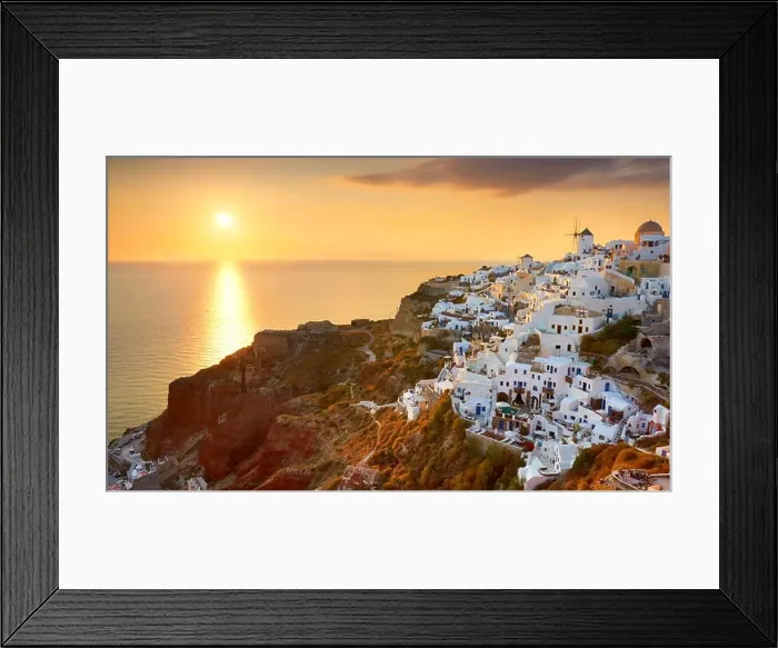 Framed Print : Cityscape view at the sunset in Oia Town, Santorini Island, Greece Framed Print : Cityscape view at the sunset in Oia Town, Santorini Island, Greece