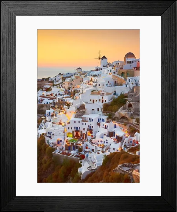 Framed Print : Santorini - white houses and windmills at sunset time, Oia, Greece Framed Print : Santorini - white houses and windmills at sunset time, Oia, Greece