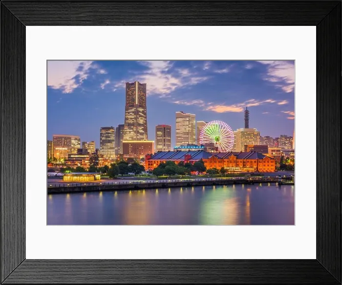 Framed Print : Yokohama, Japan city skyline from the bay at twilight Framed Print : Yokohama, Japan city skyline from the bay at twilight