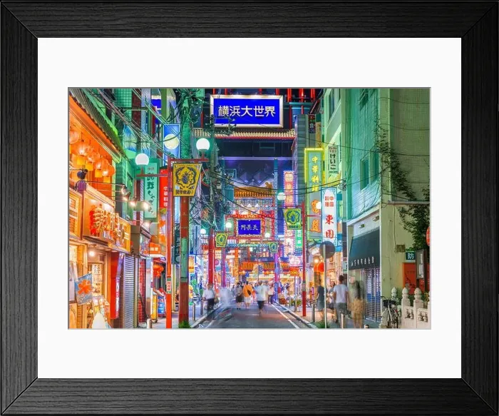 Framed Print : YOKOHAMA, JAPAN - AUGUST 15, 2015: Yokohama's Chinatown district at night. It is the largest Chinatown in Japan Framed Print : YOKOHAMA, JAPAN - AUGUST 15, 2015: Yokohama's Chinatown district at night. It is the largest Chinatown in Japan