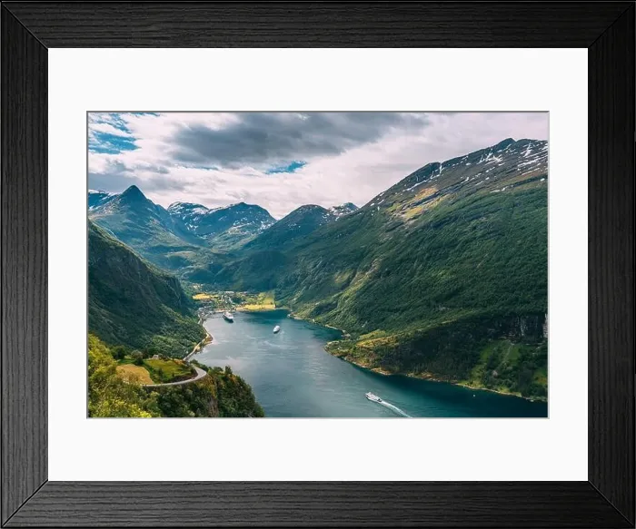 Framed Print : Geirangerfjord, Norway. Touristic Ship Ferry Boat Cruise Ship Liner Floating Near Geiranger In Geirangerfjorden In Sunny Summer Day. Famous Norwegian Framed Print : Geirangerfjord, Norway. Touristic Ship Ferry Boat Cruise Ship Liner Floating Near Geiranger In Geirangerfjorden In Sunny Summer Day. Famous Norwegian
